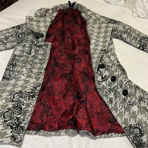 Desigual Wool Herringbone Jacket with Red print lining.